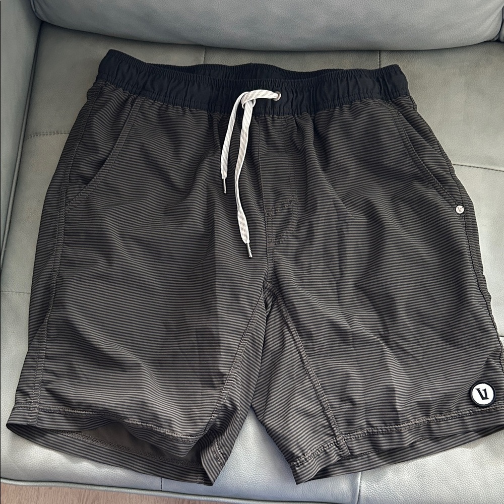 Vuori Black and Olive Green Striped Men's Shorts